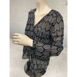 Maurice’s Black/White Shear Long Sleeve Button-up Blouse Size XS